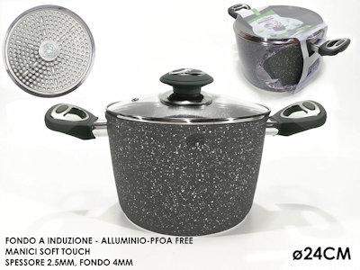 PENTOLA FONDO A INDUZIONE ALLUMINIO COPERCHIO VETRO COOKSTONE CM.24 MANICI 2 652