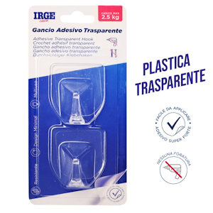 GANCIO APPENDINO ADESIVO 1 POSTO TRASPARENTE CONF. 2PZ. IRGE