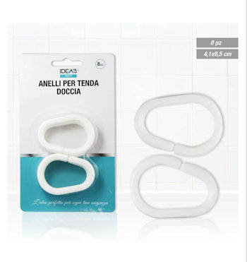 TAPPETO DOCCIA SOLO ANELLI PER TENDA CM.4x6 BIANCHI CONF. DA 8PZ. IDEA'S