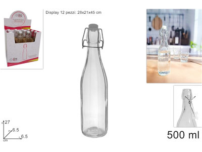 BOTTIGLIA IN VETRO DA 500 ML TRASPARENTE COSTOLATA CON TAPPO DUESSE