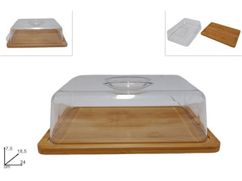 VASSOIO IN LEGNO CON COPERCHIO IN PLASTICA RETTANGOLARE CM.24x18 DUESSE