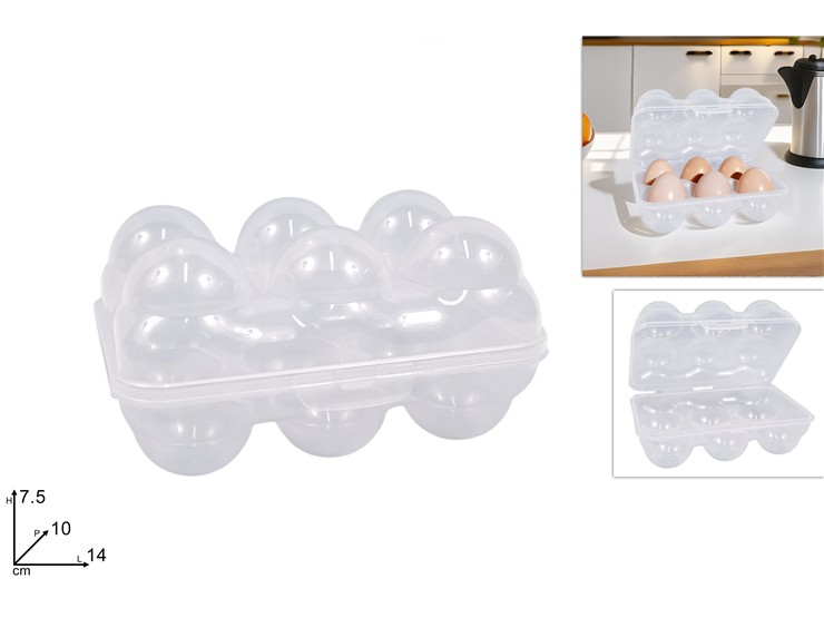 CONTENITORE IN PLASTICA ERMETICO RETTANGOLARE PORTA 6 UOVA TRASPARENTE DUESSE