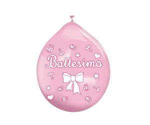 FESTA BATTESIMO ROSA PALLONCINI 10 POLLICI  CM.26 CONF.20PZ. VALVOLA SOPRA BIGPY