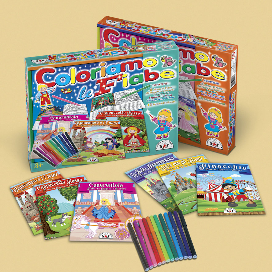 GIOCO COLORIAMO LE FIABE CON PENNARELLI 085 KIT (biancaneve,cappucceto rosso,cen