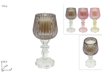 CANDELA IN CALICE DI VETRO DIAMOND COLORATO CM.H.18,5 DUESSE