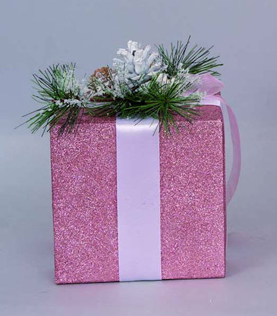 PACCO REGALO IN POLISITORLO CM.16 ROSA CON DECORAZIONE GHIRLANDA EURONATALE