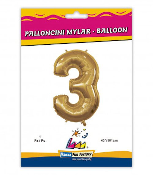 PALLONCINO MYLAR ORO NUMERO 3 CM.102 D.40