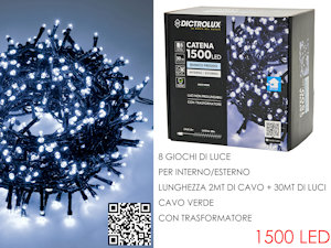 1500 LED MINILUCCIOLE EST./INTERNO MT.30+2 CAVO BIANCA FREDDA PROGRA. NO PROLUNG