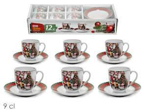 TAZZINE CAFFE' SET 6PZ BIANCHE CON PIATTINO CON DECORO PERS. NATALIZI 524201A GE