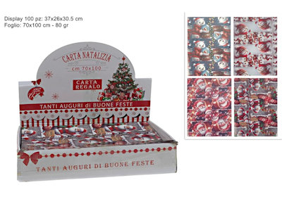 CARTA DA REGALO NATALIZIA IN FOGLI CM.70x100 BABBO NATALE PEZZI 100