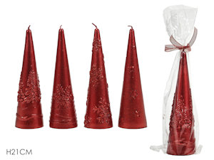 CANDELA SAGOMATA ALBERO DI NATALE CONICO CM.H.21 CON RILIEVI ROSSO 433396 GENERA