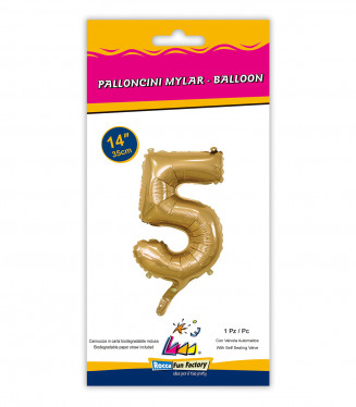 PALLONCINO MYLAR  cm.36 NUMERO ORO 5