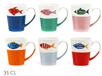 TAZZA IN CERAMICA MUG 350ML. COLOR CON DECORO PESCI 508527 GENERAL