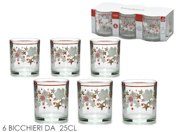 BICCHIERE ACQUA 250ML. SET. 6PZ. CON DECORI NATALIZI 920398 GENERAL