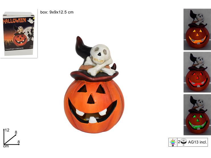 HALLOWEEN ZUCCA CON CAPPELLO TESCHIO CON LUCE CM.8xH.12