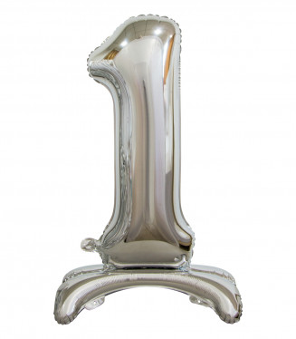 PALLONCINO MYLAR NO ELIO ARGENTO NUMERO 1 D.30 CON PIEDINI CM.76