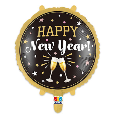 PARTY NATALE PALLONCINO MYLAR TONDO HAPPY NEW YEAR ELITE' 18 POLLICI CM.46 BIG