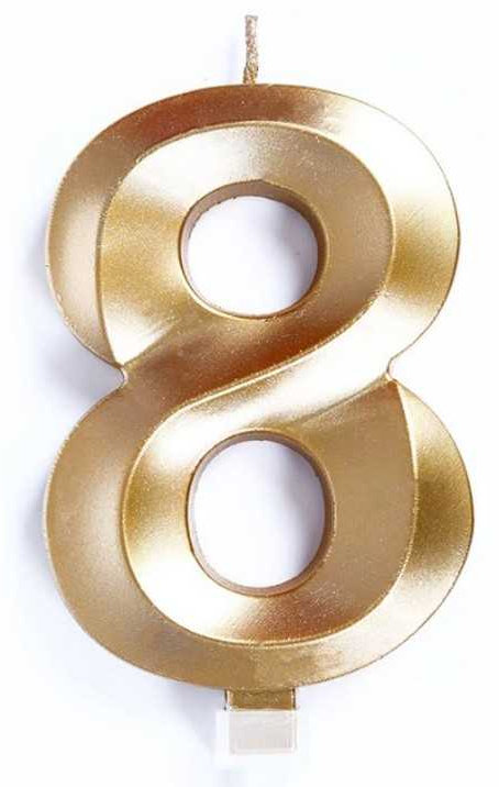 CANDELINA CERA 3D CM.10 ORO CHROME NUMERO 8
