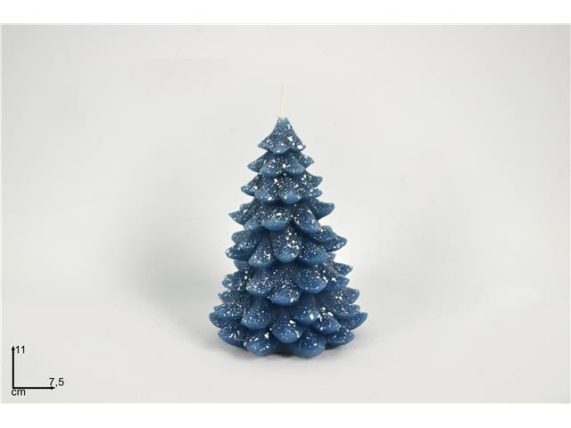 CANDELA SAGOMATA ALBERO DI NATALE CM.H.11 STILIZZATA BLU CON GLITTER DUESSE
