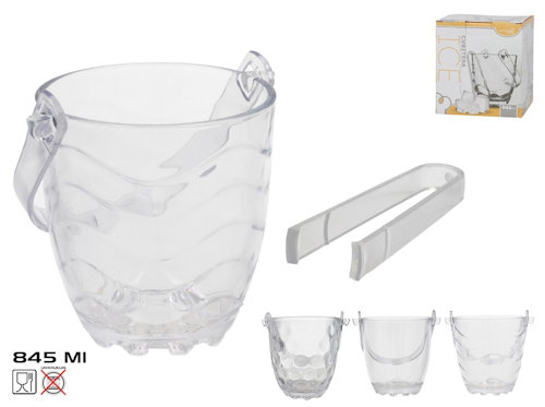 CESTELLO PORTA GHIACCIO IN VETRO CON PINZA IN PLASTICA CM.12x15 GERIMPORT