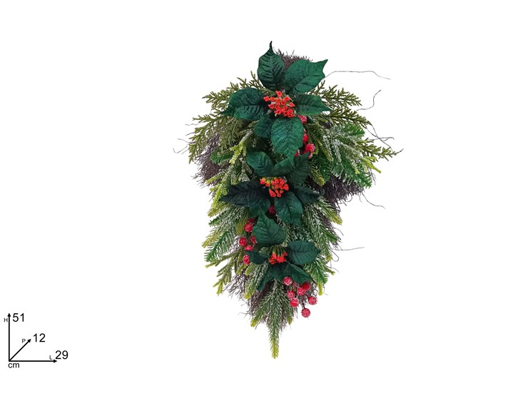 PORTA DIETROPORTA RAMI A FORMA GRAPPOLO CON FIORE E BACCHE ROSSE CM.51 DUESSE