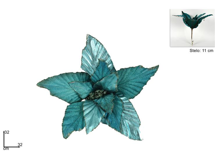 FIORE CON STELO A PINZA 32CM VERDE LAMINATO ORO