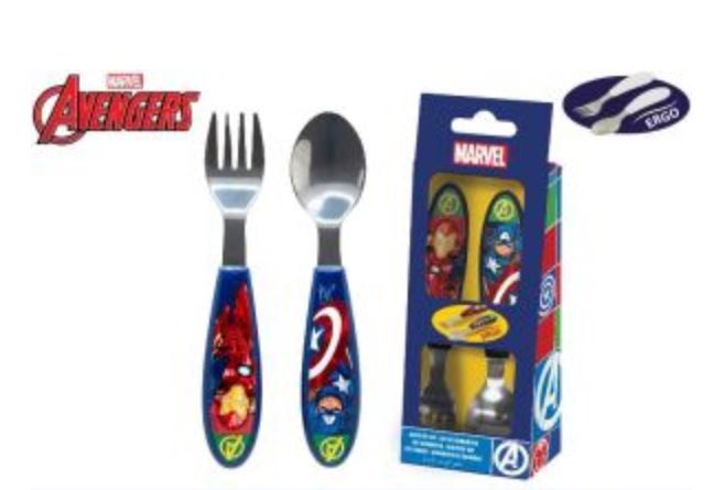 AVENGERS POSATE IN METALLO CUCCHIAIO E FORCHETTA SU BLISTER EOLD.