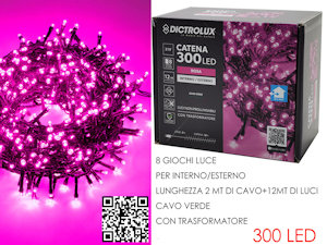 300 LED MINILUCCIOLE ESTERNO MT.12+2 CAVO ROSA PROGRAM. NO PROLUNG GENERAL