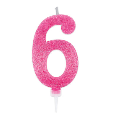 CANDELINA MAX CERA SWEETY CM.15 GLITTER FUCSIA N. 6 BIGPARTY