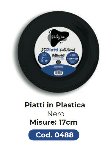 PIATTO IN PLASTICA RIUTILIZZABILE FRUTTA D.170 NERI 25PZ PARTY LINE