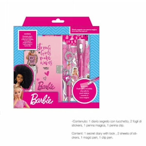 DIARIO SEGRETO KIT CON LUCCHETTO STICKERS E PENNE BARBIE EOLD.