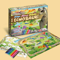GIOCO COLORIAMO ED IMPARO KIT DINOSAURI CON LIBRICINI DA COLORARE E COLORI SALA