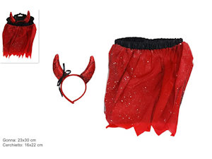 HALLOWEEN ACCESSORI PERSONA GONNELLINO ROSSO CON CERCHIETTO CORNA DUESSE