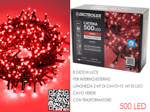500 LED MINILUCCIOLE ESTERNO MT.20+6.5 CAVO ROSSE PROGRAMMABILE GENERAL