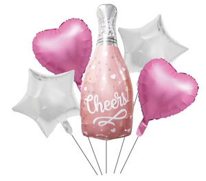 GENERICO PALLONCINO KIT MYLAR SAGOMATO BOTTIGLIA CHAMPAGNE ROSA GOLD E CUORI SWE