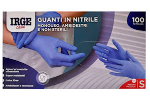 GUANTI MONOUSO IN NITRILE IRGE 100PZ. TAGLIA S BLU