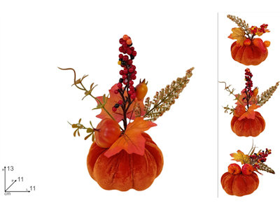DECORAZIONE ZUCCHETTA IN VELLUTO CON PIANTINE CM.11xH.13 DUESSE