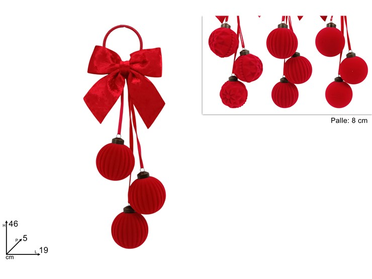 APPENDINO FIOCCO CON PALLE CM.D8 H.46 IN TESSUTO VELLUTO ROSSO DUESSE