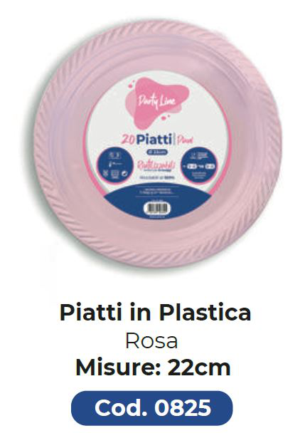PIATTO IN PLASTICA RIUTILIZZABILE PIANO D.220 ROSA 20PZ PARTY LINE