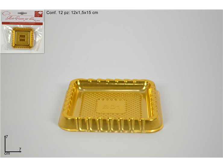 PIROTTINI IN PLASTICA PER DOLCI QUADRATI ORO CM.5x5xH1,5 CONF.12PZ. DUESSE