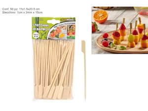 SPIEDINI IN BAMBOO PER APERITIVI CON IMPUGNATURA CM.15 CON CONF. 50pz. DUESSE