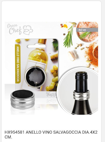 TAPPO IN ACCIAIO PER BOTTIGLIA VINO SOLO ANELLO SALVAGOCCIA IDEA'S