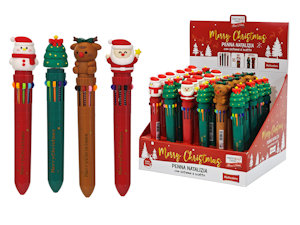 PENNA CON PERSONAGGIO NATALIZIO 10 COLORI A SCATTO 417203 GENERAL PEZZI 24