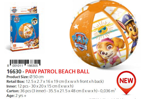 PALLONE GONFIABILE PERS. M. CM.50 PAW PATROL MONDO 16630