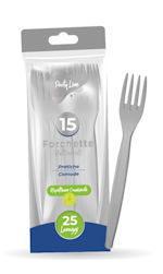 FORCHETTE IN PLASTICA RIUTILIZZABILI CONF.15PZ.ARGENTO PARTY LINE