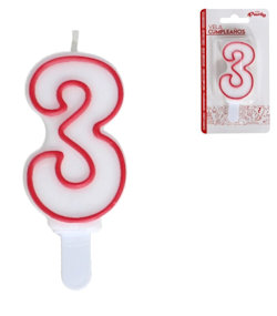 candelina BIANCA con bordo rosso N.3 in blister GERIMPORT