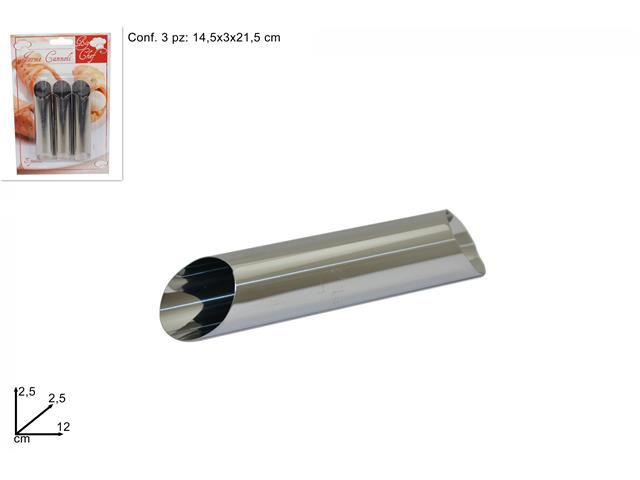 UTENSILE FORMINE PER CANNOLI IN ACCIAIO CONF. 3PZ. DUESSE