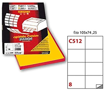 ETICHETTA AUTOADESIVA x STAMPANTE SU FOGLIOA4 MM.105x74 C512 N.MARG. CF.100ff.