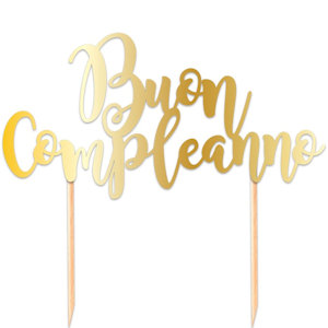 BUON COMPLEANNO CAKE TOPPER SCRITTA CARTONCINO ORO CM.20x16 BIGPArty