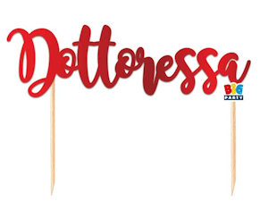 LAUREA CAKE TOPPER SCRITTA IN CARTONCINO ROSSA DOTTORESSA CM.20x16 BIGPARTY